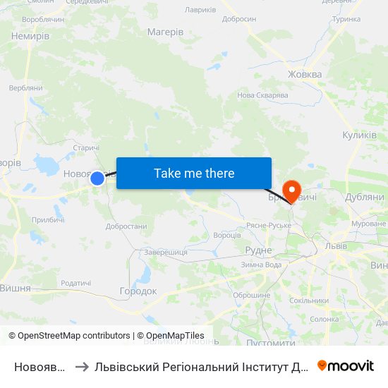 Новояворівськ to Львівський Регіональний Інститут Державного Управління map