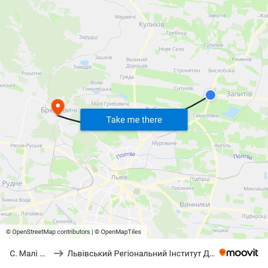 С. Малі Підліски to Львівський Регіональний Інститут Державного Управління map