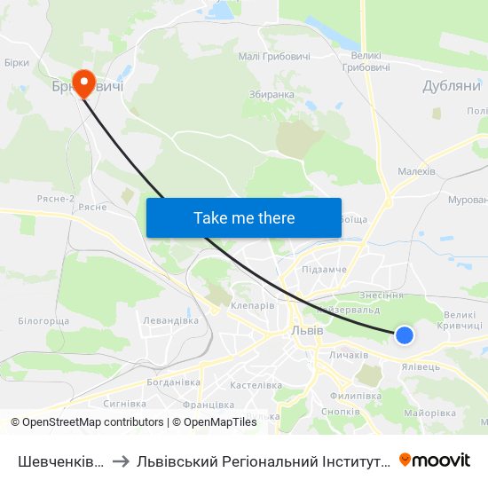 Шевченківський Гай to Львівський Регіональний Інститут Державного Управління map