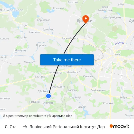 С. Ставчани to Львівський Регіональний Інститут Державного Управління map