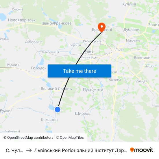 С. Чуловичі to Львівський Регіональний Інститут Державного Управління map