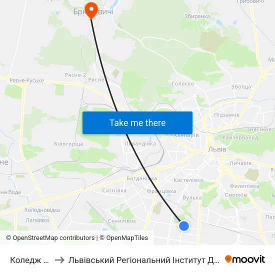 Коледж Зв’Язку to Львівський Регіональний Інститут Державного Управління map