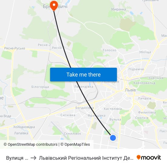 Вулиця Янева to Львівський Регіональний Інститут Державного Управління map