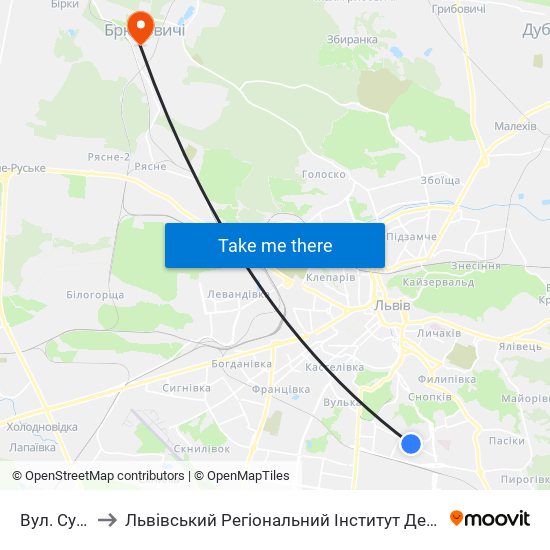 Вул. Сумська to Львівський Регіональний Інститут Державного Управління map