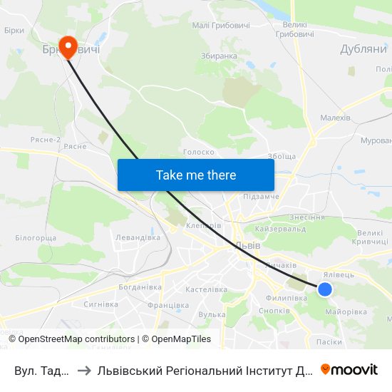 Вул. Таджицька to Львівський Регіональний Інститут Державного Управління map