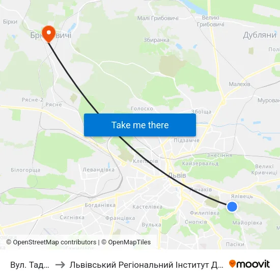 Вул. Таджицька to Львівський Регіональний Інститут Державного Управління map