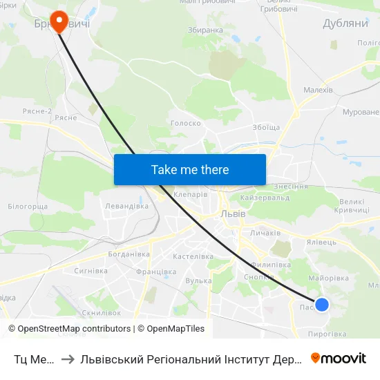 Тц Метро-2 to Львівський Регіональний Інститут Державного Управління map
