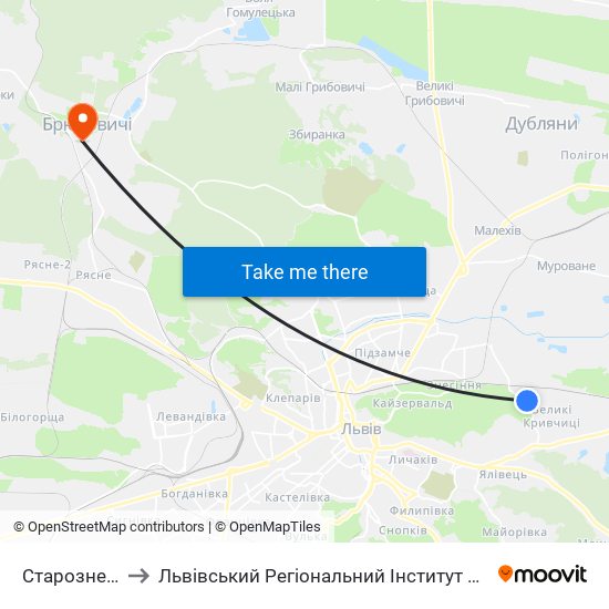 Старознесенська to Львівський Регіональний Інститут Державного Управління map