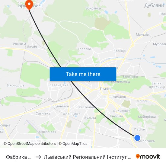Фабрика Трембіта to Львівський Регіональний Інститут Державного Управління map