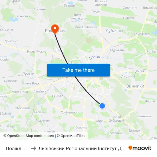 Поліклініка №4 to Львівський Регіональний Інститут Державного Управління map