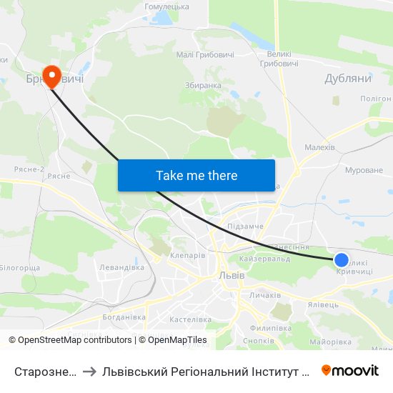 Старознесенська to Львівський Регіональний Інститут Державного Управління map