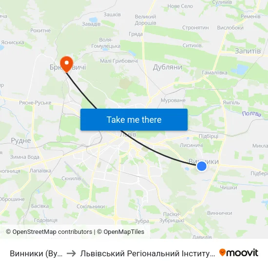 Винники (Вул. Івасюка) to Львівський Регіональний Інститут Державного Управління map