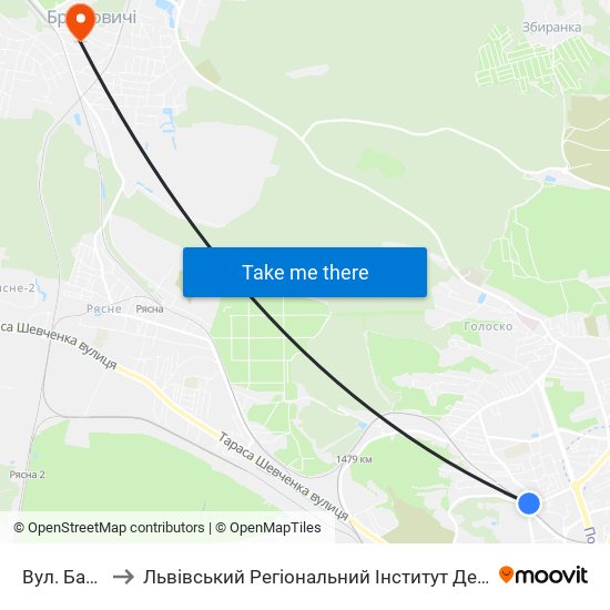 Вул. Бальзака to Львівський Регіональний Інститут Державного Управління map