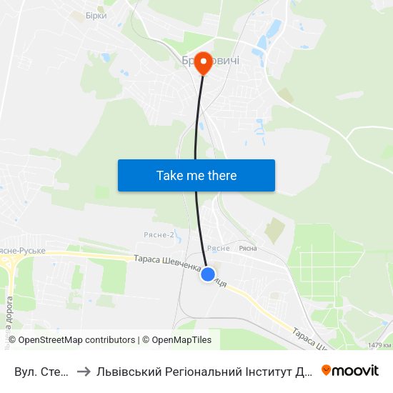 Вул. Стельмаха to Львівський Регіональний Інститут Державного Управління map