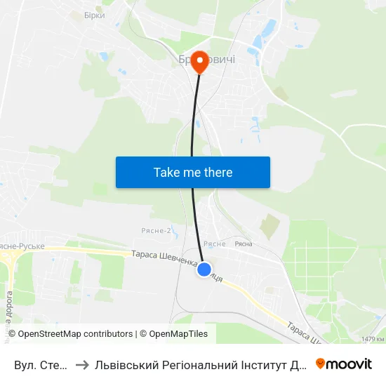 Вул. Стельмаха to Львівський Регіональний Інститут Державного Управління map