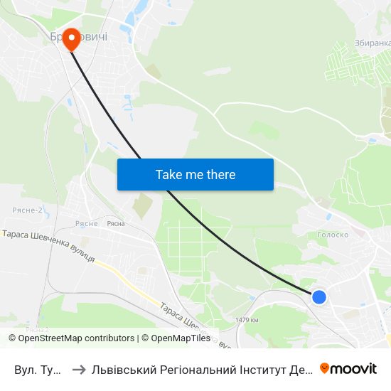 Вул. Тунельна to Львівський Регіональний Інститут Державного Управління map