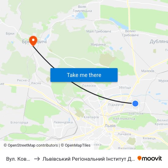 Вул. Ковельська to Львівський Регіональний Інститут Державного Управління map