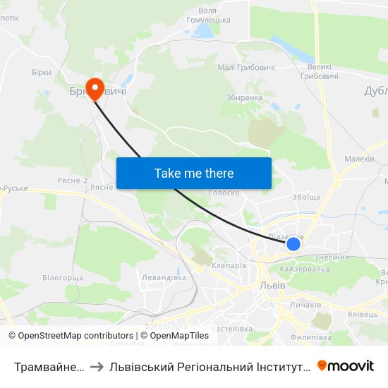 Трамвайне Депо №2 to Львівський Регіональний Інститут Державного Управління map