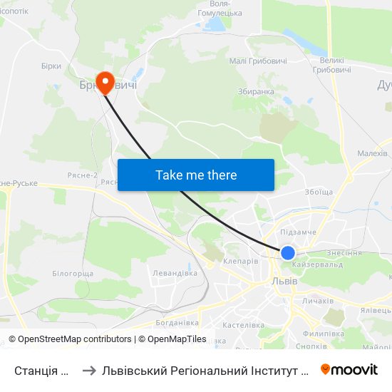 Станція Підзамче to Львівський Регіональний Інститут Державного Управління map
