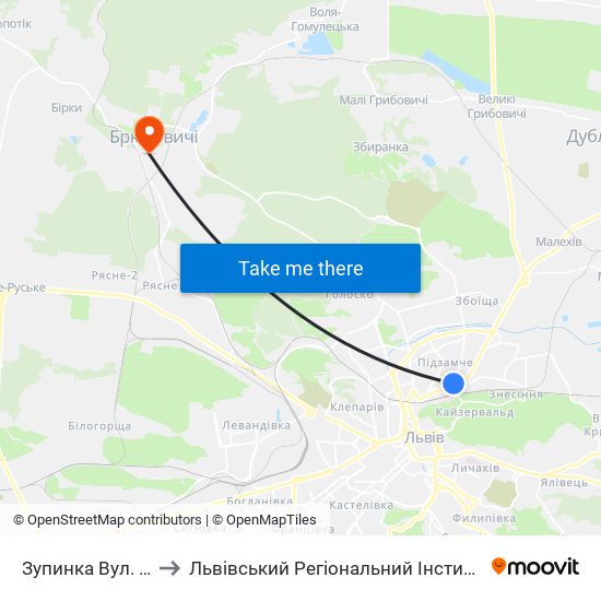 Зупинка Вул. Промислова to Львівський Регіональний Інститут Державного Управління map