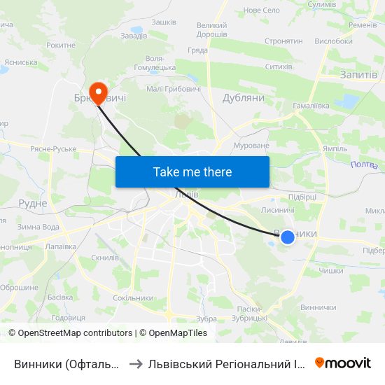 Винники (Офтальмологічна Поліклініка) to Львівський Регіональний Інститут Державного Управління map