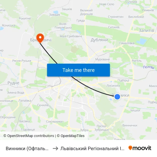 Винники (Офтальмологічна Поліклініка) to Львівський Регіональний Інститут Державного Управління map