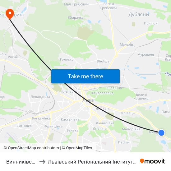 Винниківське Озеро to Львівський Регіональний Інститут Державного Управління map