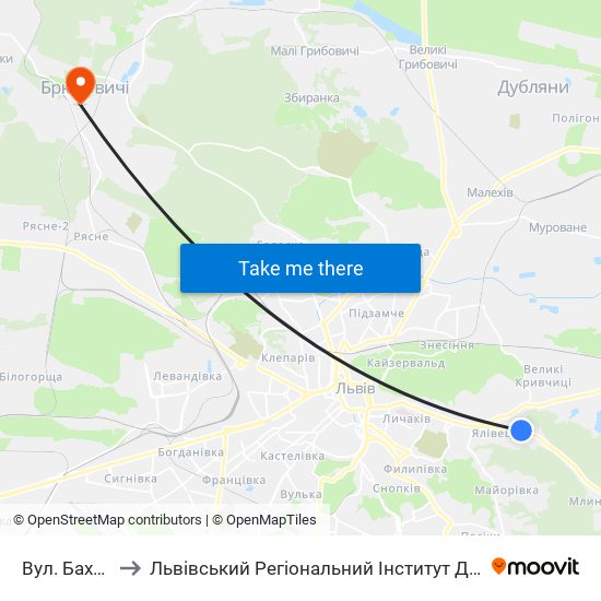 Вул. Бахматюка to Львівський Регіональний Інститут Державного Управління map