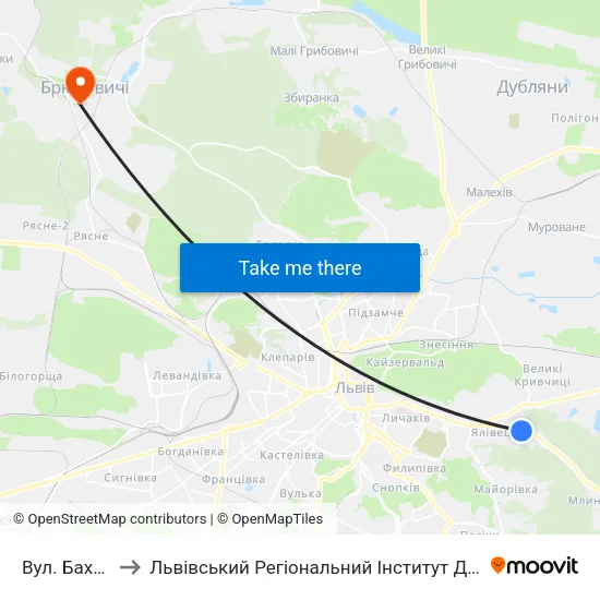 Вул. Бахматюка to Львівський Регіональний Інститут Державного Управління map