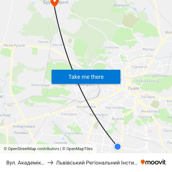 Вул. Академіка Підстригача to Львівський Регіональний Інститут Державного Управління map