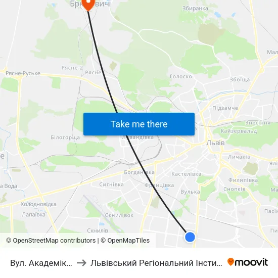 Вул. Академіка Підстригача to Львівський Регіональний Інститут Державного Управління map