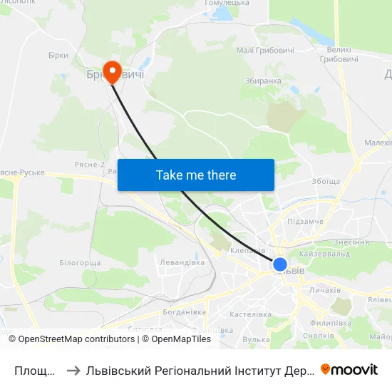 Площа Різні to Львівський Регіональний Інститут Державного Управління map