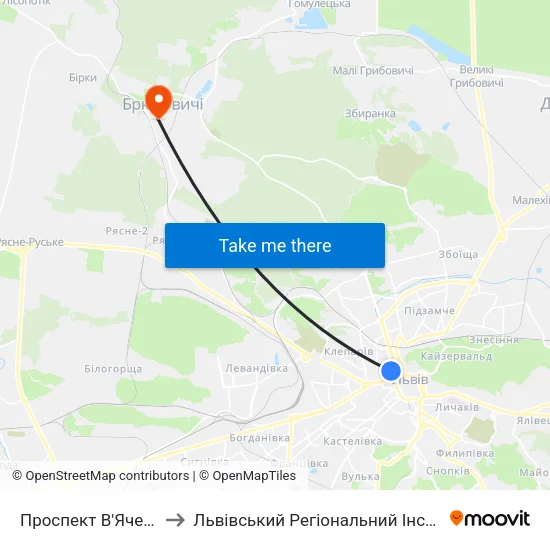 Проспект В'Ячеслава Чорновола to Львівський Регіональний Інститут Державного Управління map