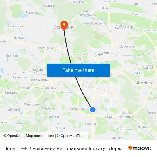 Іподром to Львівський Регіональний Інститут Державного Управління map