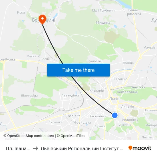 Пл. Івана Франка to Львівський Регіональний Інститут Державного Управління map