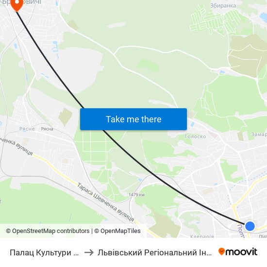 Палац Культури Ім. Гната Хоткевича to Львівський Регіональний Інститут Державного Управління map