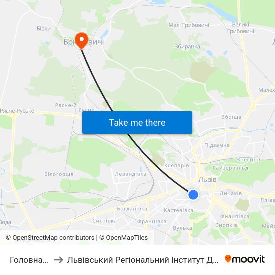 Головна Пошта to Львівський Регіональний Інститут Державного Управління map