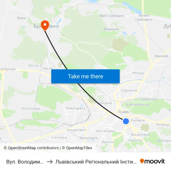 Вул. Володимира Шухевича to Львівський Регіональний Інститут Державного Управління map