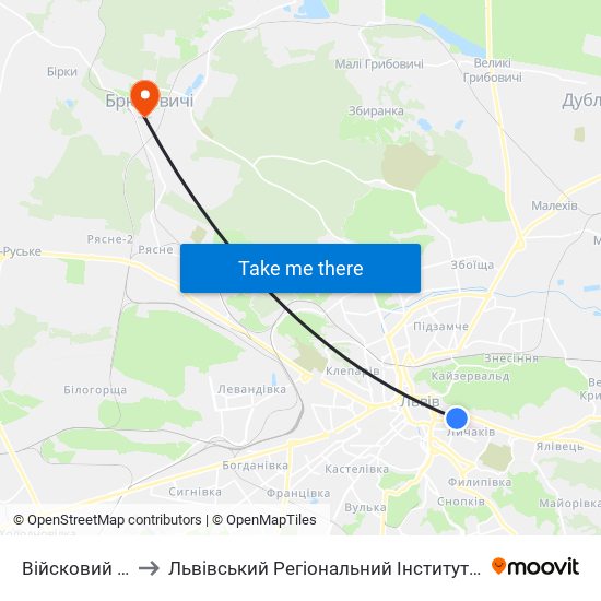 Війсковий Госпіталь to Львівський Регіональний Інститут Державного Управління map