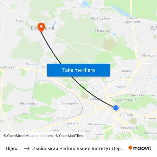Підвальна to Львівський Регіональний Інститут Державного Управління map