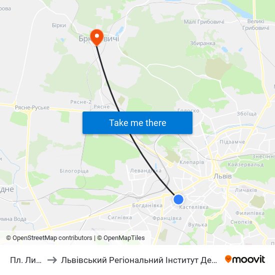 Пл. Липнева to Львівський Регіональний Інститут Державного Управління map