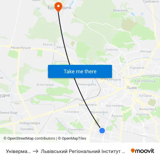 Універмаг Океан to Львівський Регіональний Інститут Державного Управління map