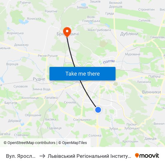 Вул. Ярослава Гашека to Львівський Регіональний Інститут Державного Управління map
