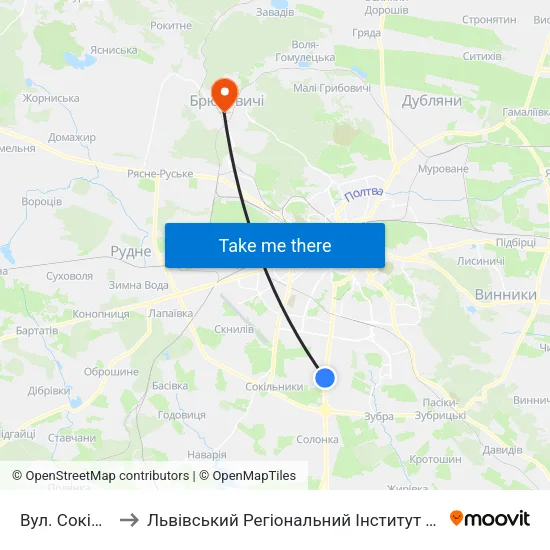 Вул. Сокільницька to Львівський Регіональний Інститут Державного Управління map