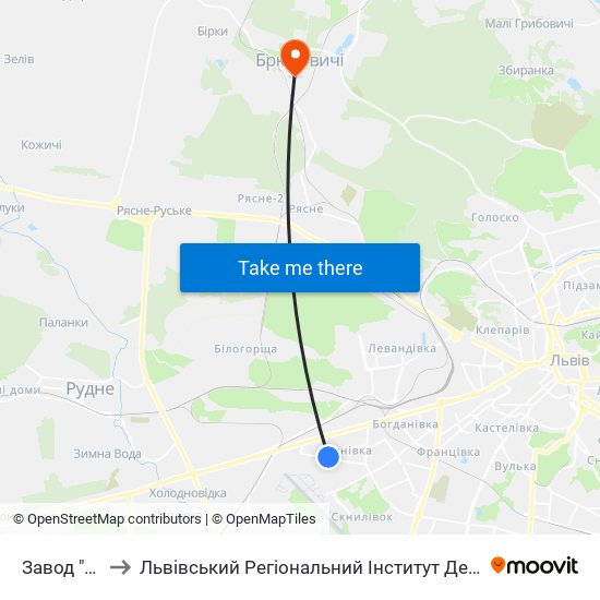 Завод "Лорта" to Львівський Регіональний Інститут Державного Управління map