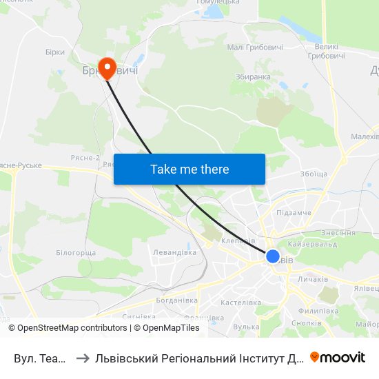 Вул. Театральна to Львівський Регіональний Інститут Державного Управління map