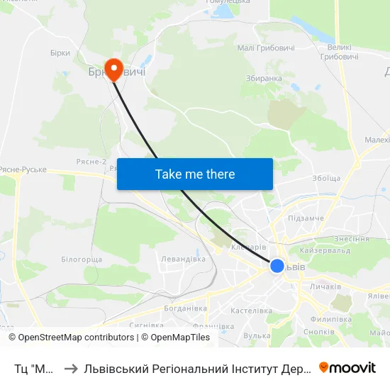 Тц "Магнус" to Львівський Регіональний Інститут Державного Управління map