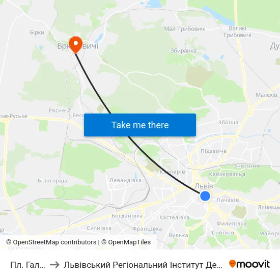 Пл. Галицька to Львівський Регіональний Інститут Державного Управління map