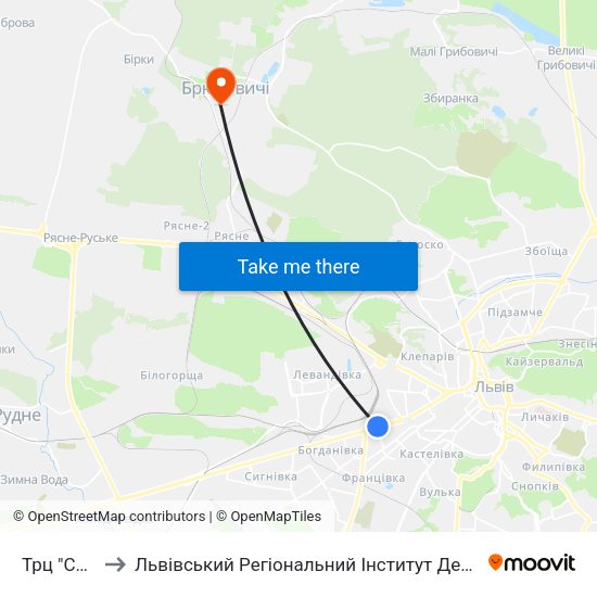 Трц "Скриня" to Львівський Регіональний Інститут Державного Управління map