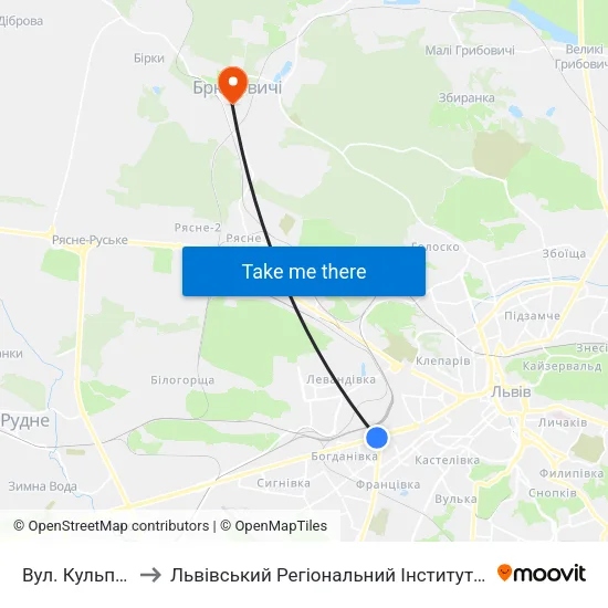Вул. Кульпарківська to Львівський Регіональний Інститут Державного Управління map